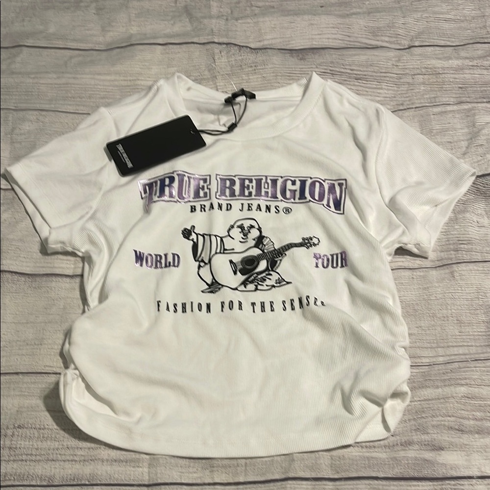 New womens True Religion White Tee with Purple Graphic